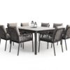 Set da pranzo da esterno 8 posti in alluminio e corda intrecciata per giardino o terrazza
